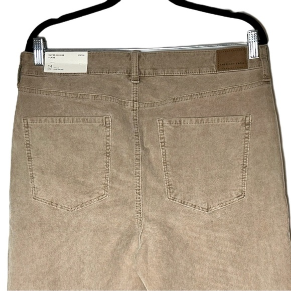 NWT American Eagle Khaki Corduroy Super High-Rise Button-Fly Flare Pant, 14R (L) - Picture 8 of 15